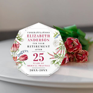Stylish Elegant Red White Retirement Floral Garden Acrylic Award