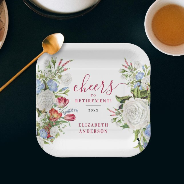Stylish Elegant Retirement Garden Pastel Floral Paper Plates (Creator Uploaded)