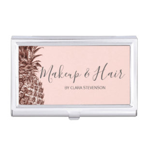 Stylish elegant rose gold pineapple makeup & hair business card case
