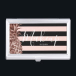 Stylish elegant rose gold & stripe pineapple business card case<br><div class="desc">Modern faux rose gold pineapple and stripe design.</div>