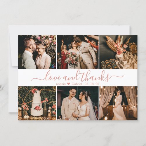 Stylish Elegant Script 6 Photo Collage Wedding  Thank You Card