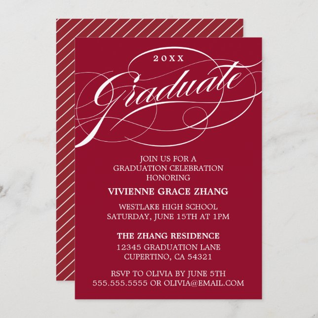 STYLISH ELEGANT SCRIPT GRADUATE PARTY INVITATION (Front/Back)