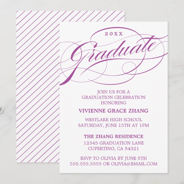 STYLISH ELEGANT SCRIPT GRADUATE PARTY INVITATION (Front/Back)