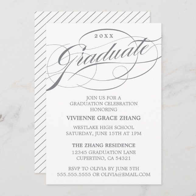 STYLISH ELEGANT SCRIPT GRADUATE PARTY INVITATION (Front/Back)