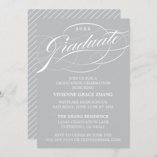 STYLISH ELEGANT SCRIPT GRADUATE PARTY INVITATION (Front/Back)