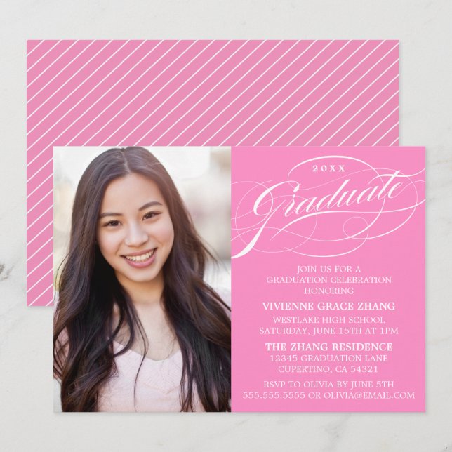 STYLISH ELEGANT SCRIPT GRADUATE PARTY INVITATION (Front/Back)