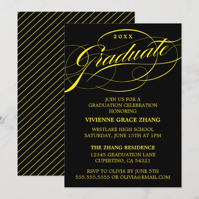 STYLISH ELEGANT SCRIPT GRADUATE PARTY INVITATION (Front/Back)