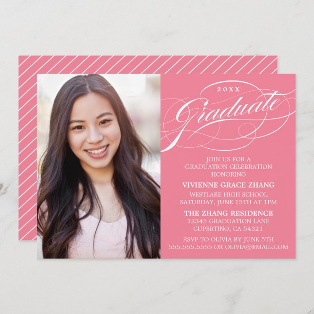STYLISH ELEGANT SCRIPT GRADUATE PARTY INVITATION (Front/Back)