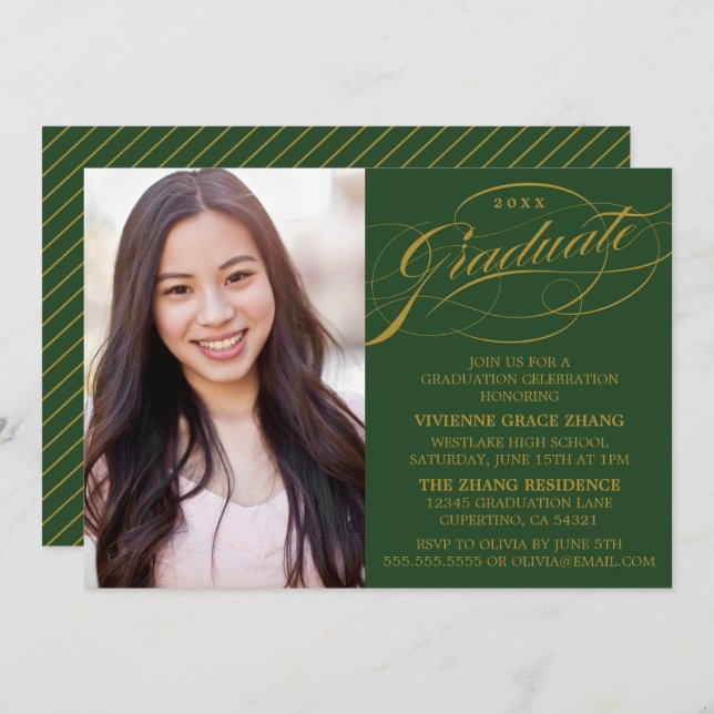 STYLISH ELEGANT SCRIPT GRADUATE PARTY INVITATION (Front/Back)