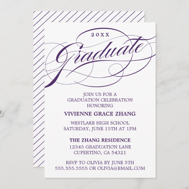 STYLISH ELEGANT SCRIPT GRADUATE PARTY INVITATION (Front/Back)