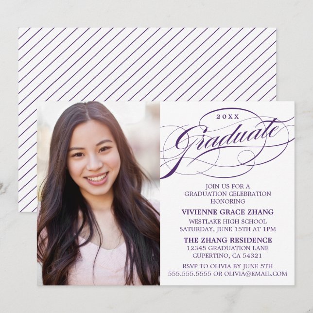 STYLISH ELEGANT SCRIPT GRADUATE PARTY INVITATION (Front/Back)