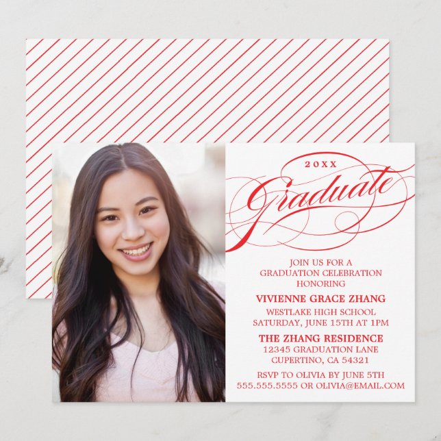 STYLISH ELEGANT SCRIPT GRADUATE PARTY INVITATION (Front/Back)
