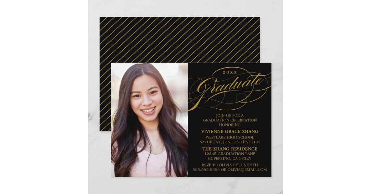 Grad Party Invite Script STYLISH ELEGANT SCRIPT GRADUATE PARTY INVITATION | Zazzle