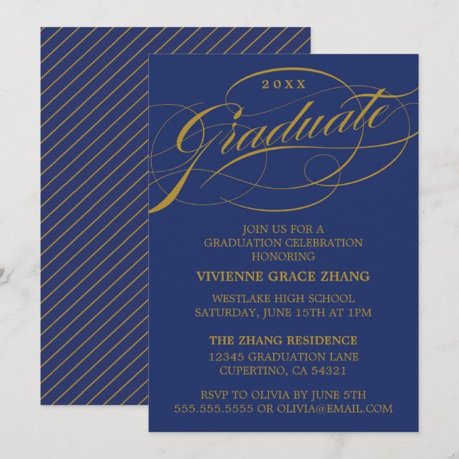 STYLISH ELEGANT SCRIPT GRADUATE PARTY INVITATION (Front/Back)