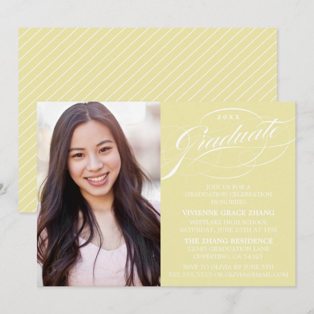 STYLISH ELEGANT SCRIPT GRADUATE PARTY INVITATION (Front/Back)