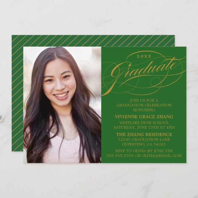 STYLISH ELEGANT SCRIPT GRADUATE PARTY INVITATION (Front/Back)