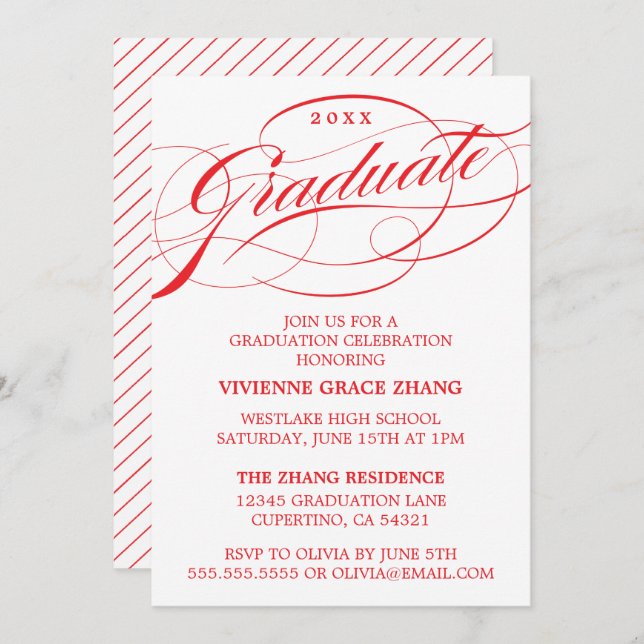 STYLISH ELEGANT SCRIPT GRADUATE PARTY INVITATION (Front/Back)
