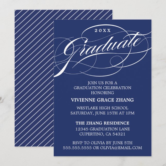 STYLISH ELEGANT SCRIPT GRADUATE PARTY INVITATION (Front/Back)