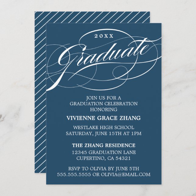 STYLISH ELEGANT SCRIPT GRADUATE PARTY INVITATION (Front/Back)