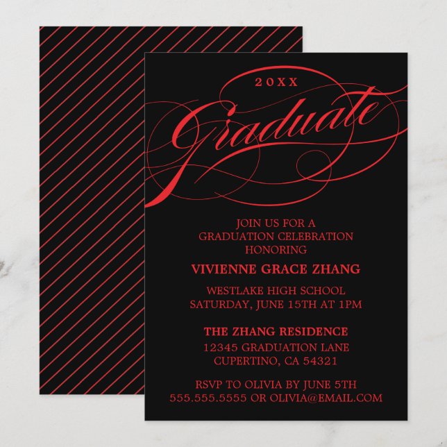 STYLISH ELEGANT SCRIPT GRADUATE PARTY INVITATION (Front/Back)