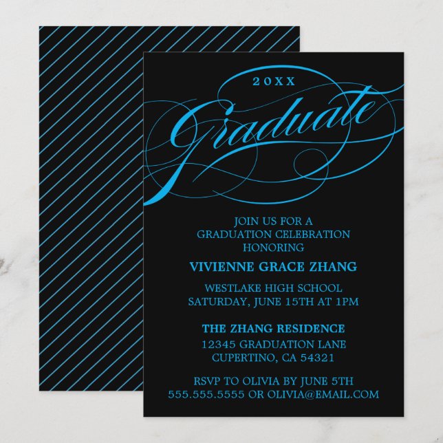 STYLISH ELEGANT SCRIPT GRADUATE PARTY INVITATION (Front/Back)