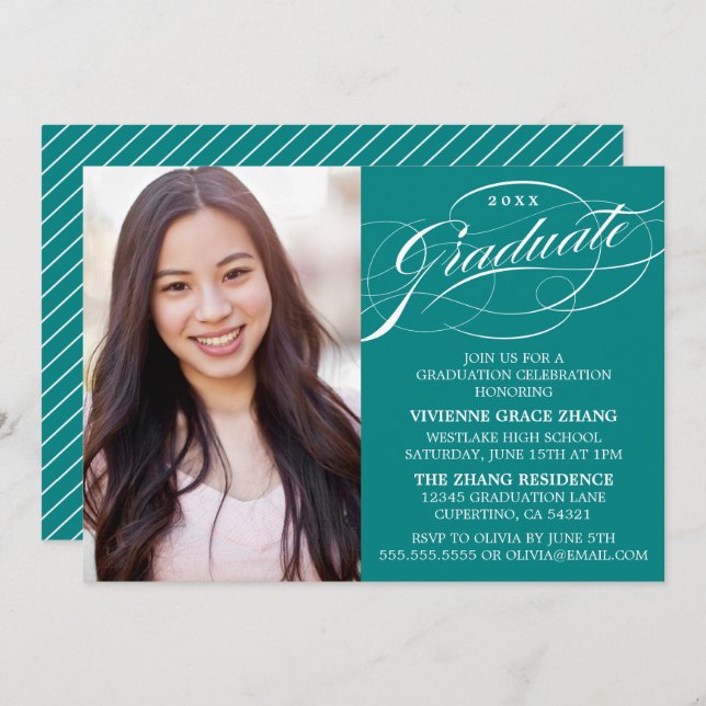 STYLISH ELEGANT SCRIPT GRADUATE PARTY INVITATION (Front/Back)