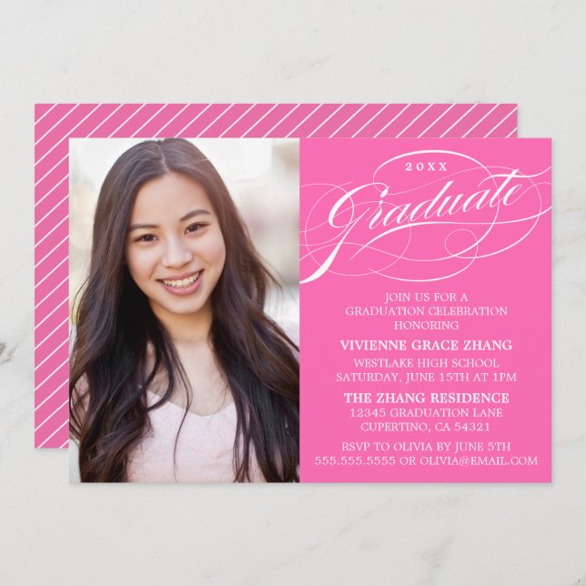 STYLISH ELEGANT SCRIPT GRADUATE PARTY INVITATION (Front/Back)