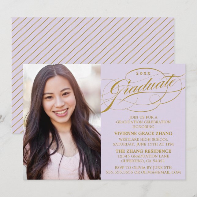 STYLISH ELEGANT SCRIPT GRADUATE PARTY INVITATION (Front/Back)