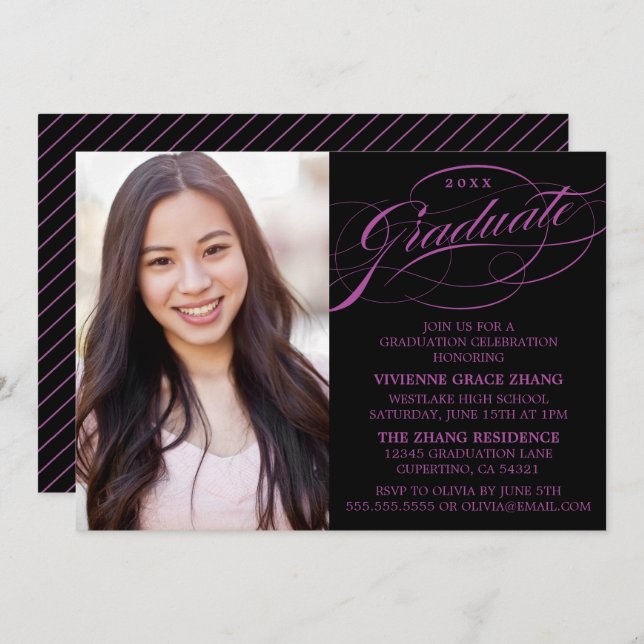 STYLISH ELEGANT SCRIPT GRADUATE PARTY INVITATION (Front/Back)