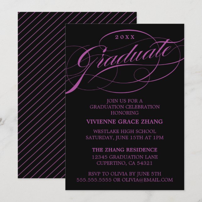 STYLISH ELEGANT SCRIPT GRADUATE PARTY INVITATION (Front/Back)