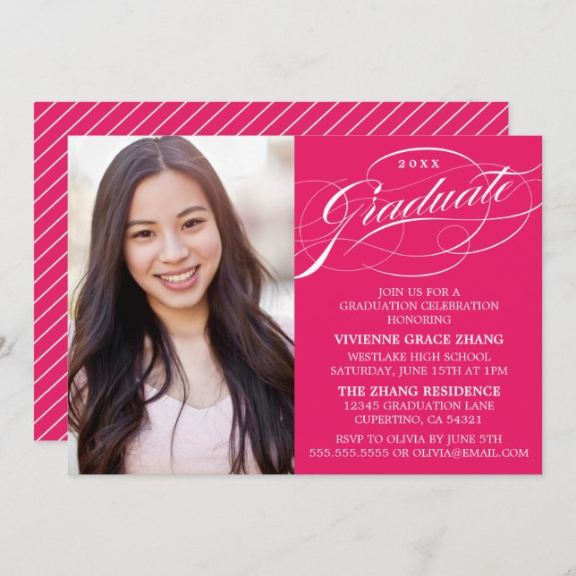 STYLISH ELEGANT SCRIPT GRADUATE PARTY INVITATION (Front/Back)