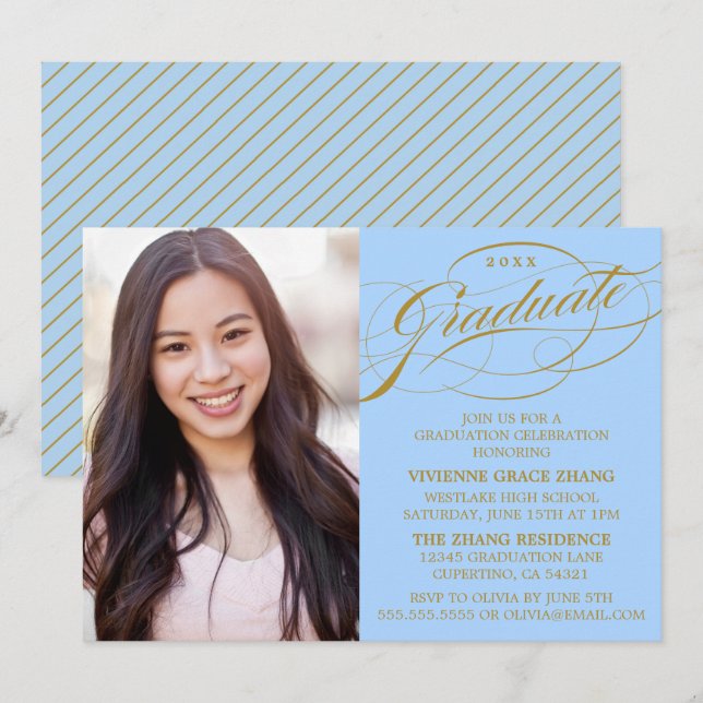 STYLISH ELEGANT SCRIPT GRADUATE PARTY INVITATION (Front/Back)