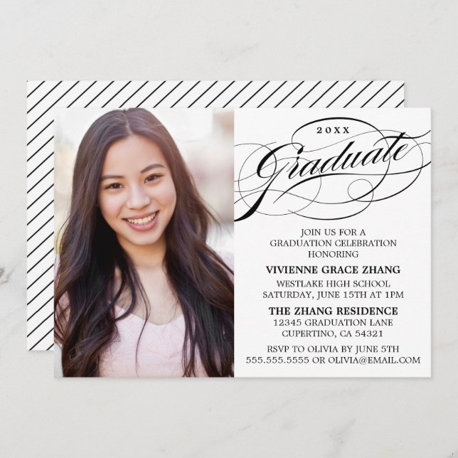 STYLISH ELEGANT SCRIPT GRADUATE PARTY INVITATION (Front/Back)