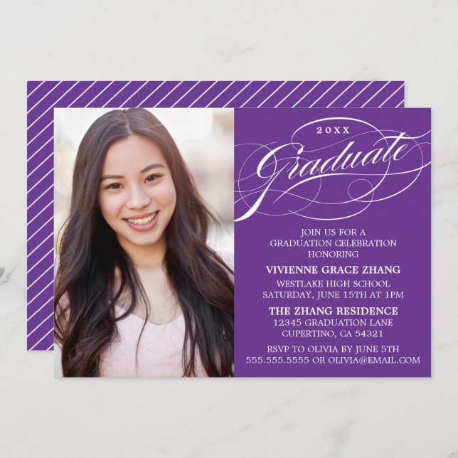 STYLISH ELEGANT SCRIPT GRADUATE PARTY INVITATION (Front/Back)