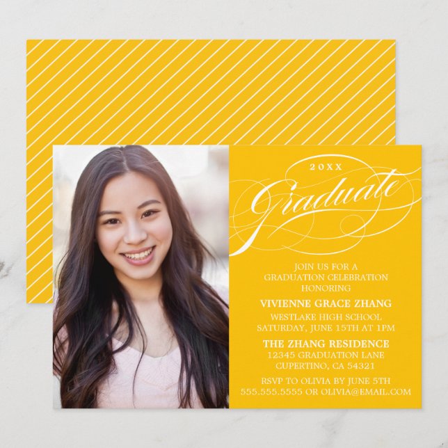 STYLISH ELEGANT SCRIPT GRADUATE PARTY INVITATION (Front/Back)