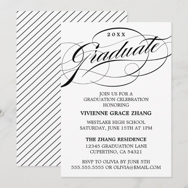 STYLISH ELEGANT SCRIPT GRADUATE PARTY INVITATION (Front/Back)