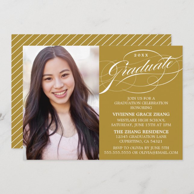 STYLISH ELEGANT SCRIPT GRADUATE PARTY INVITATION (Front/Back)