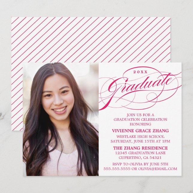 STYLISH ELEGANT SCRIPT GRADUATE PARTY INVITATION (Front/Back)