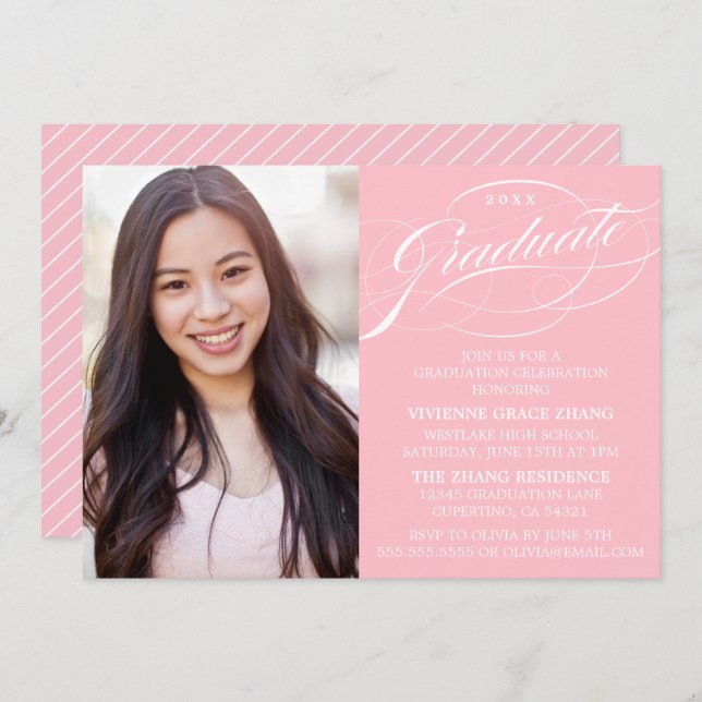 STYLISH ELEGANT SCRIPT GRADUATE PARTY INVITATION (Front/Back)