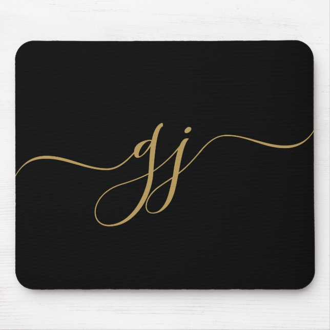 Stylish Elegant Script Initial Gold Monogram Mouse Pad (Front)