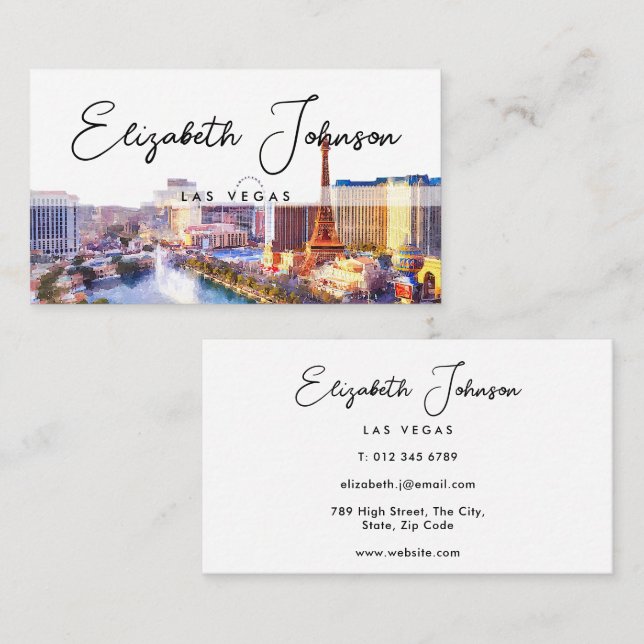 Stylish Elegant Script Las Vegas Skyline Business Card (Front/Back)