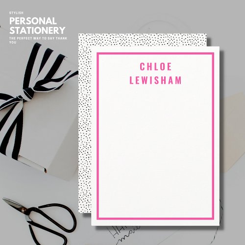 Stylish Elegant Simple Pink Border Polka Dot  Note Card