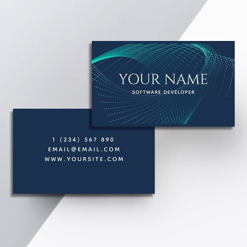 Stylish Elegant Software Developer Sound Wave Blue Business Card