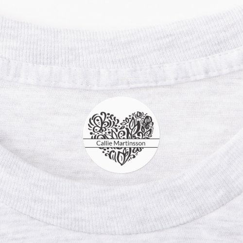 Stylish Elegant Swirly Heart Name Kids Labels