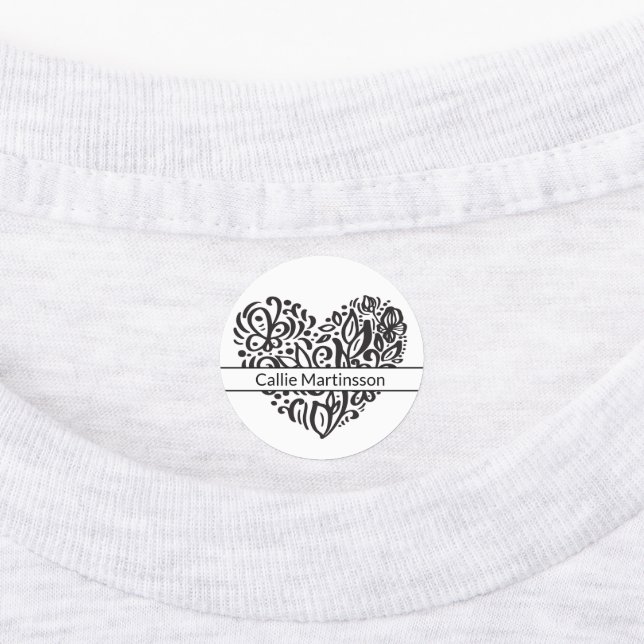 Stylish Elegant Swirly Heart Name Kids' Labels (Affixed)