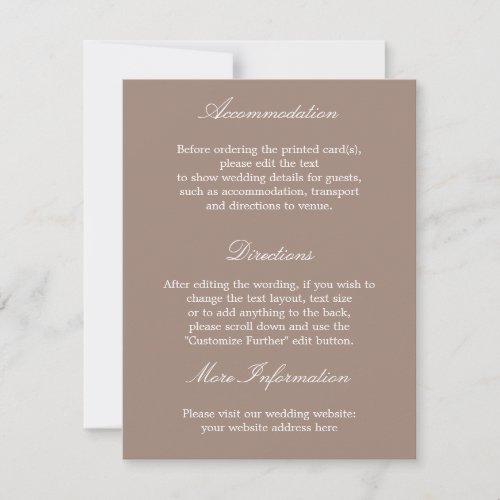 Stylish Elegant Taupe Wedding Details Card