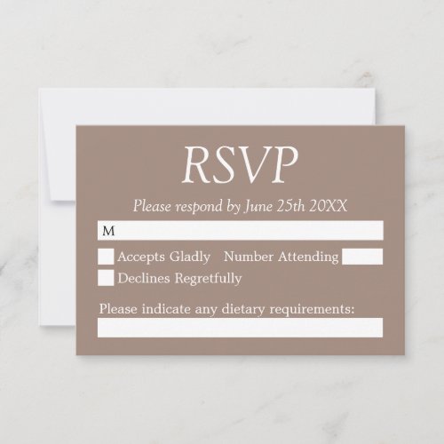 Stylish Elegant Taupe Wedding RSVP Card