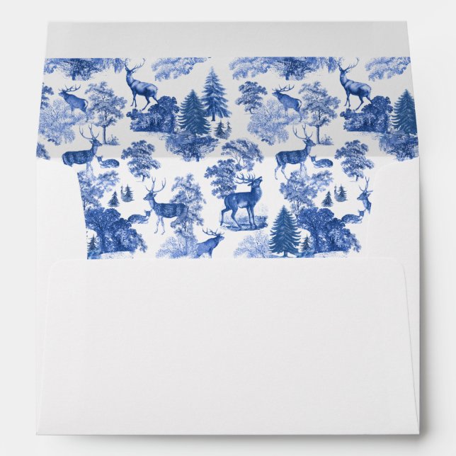 Stylish Elegant Vintage Blue Country Toile Deer Envelope (Back (Bottom))