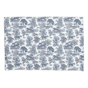 Stylish Elegant Vintage Blue Horses Toile Pillow Case