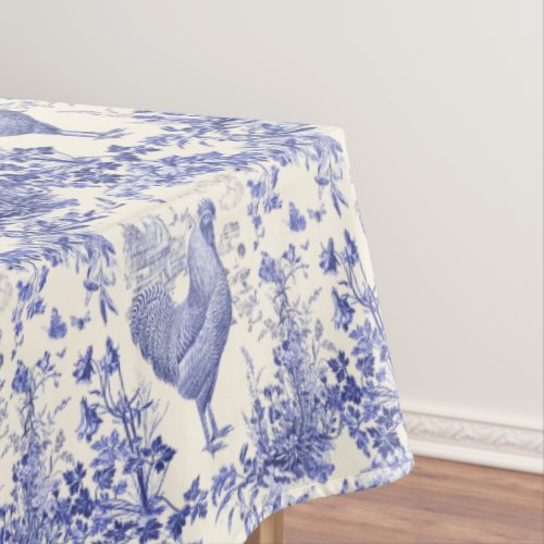 Stylish Elegant Vintage Rooster Blue Floral Toile  Tablecloth